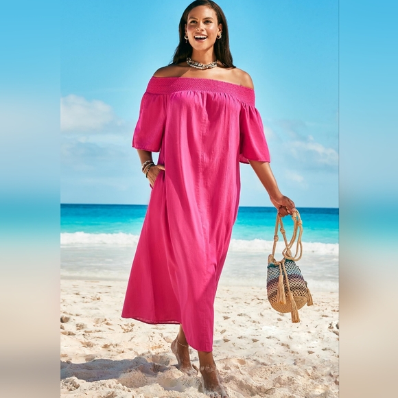 Swimsuits for All - AMANDA SMOCKED BANDEAU MAXI DRESS 14/16 Bright Berry - Picture 1 of 3